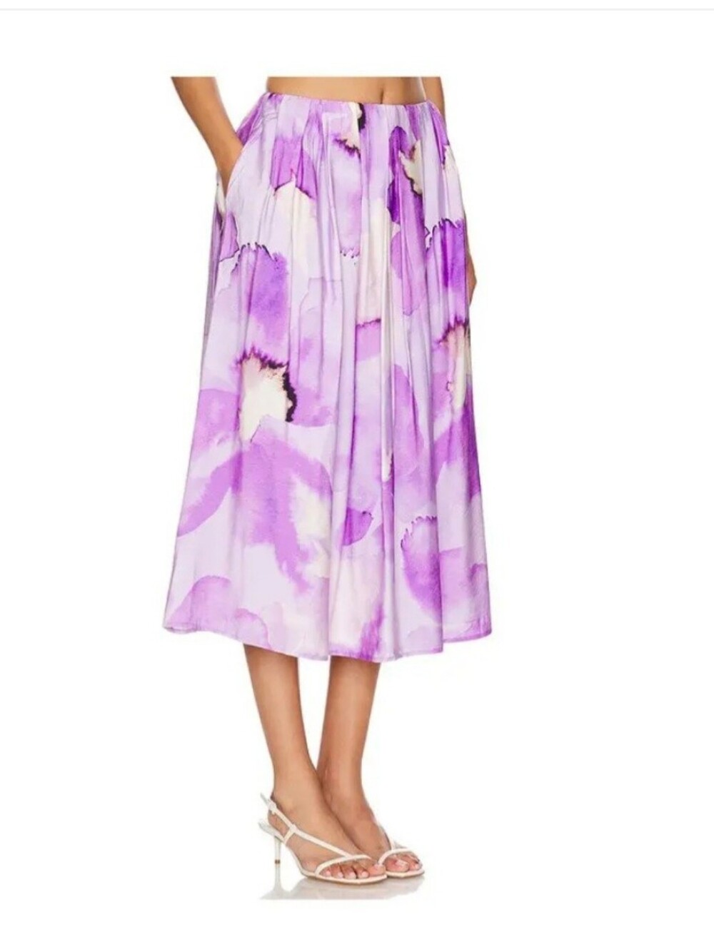Bardot Lavender and White Watercolor Midi Skirt